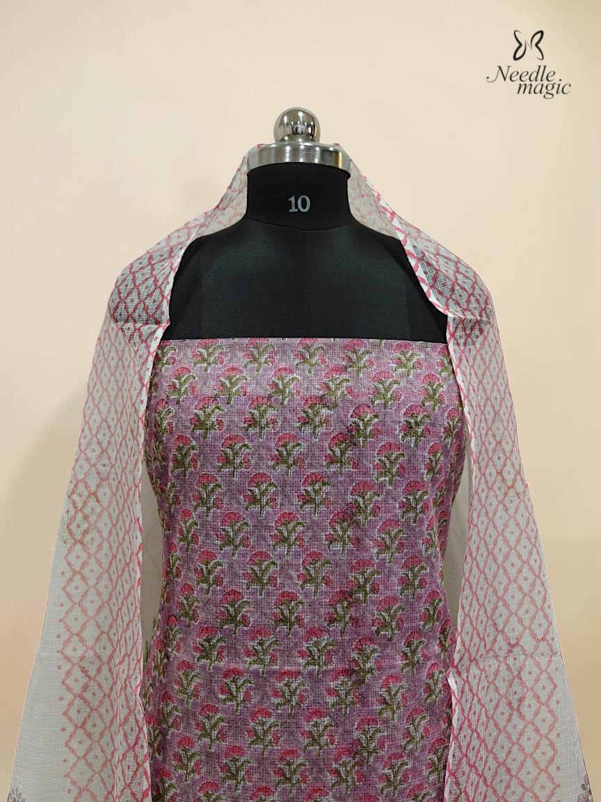 Lavender Pink Net Cotta Churidar