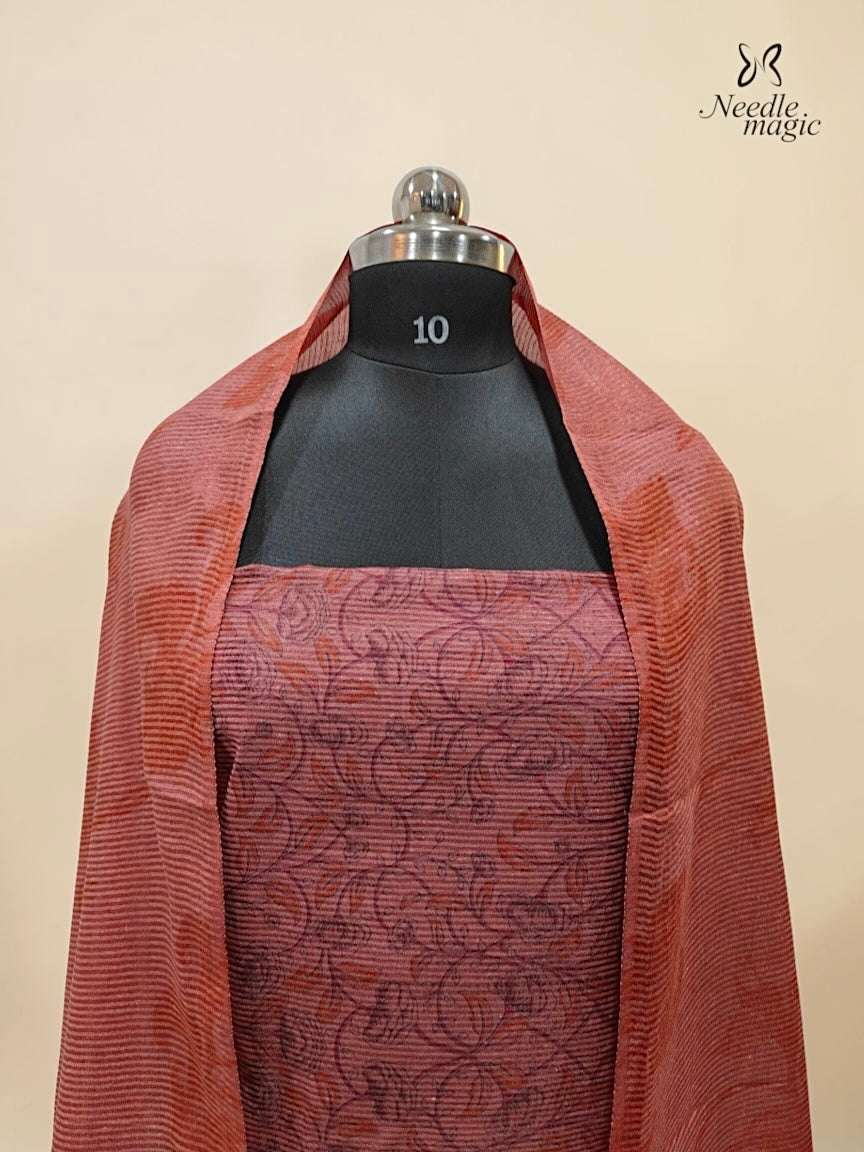 Rust Pink Tussar Silk Churidar
