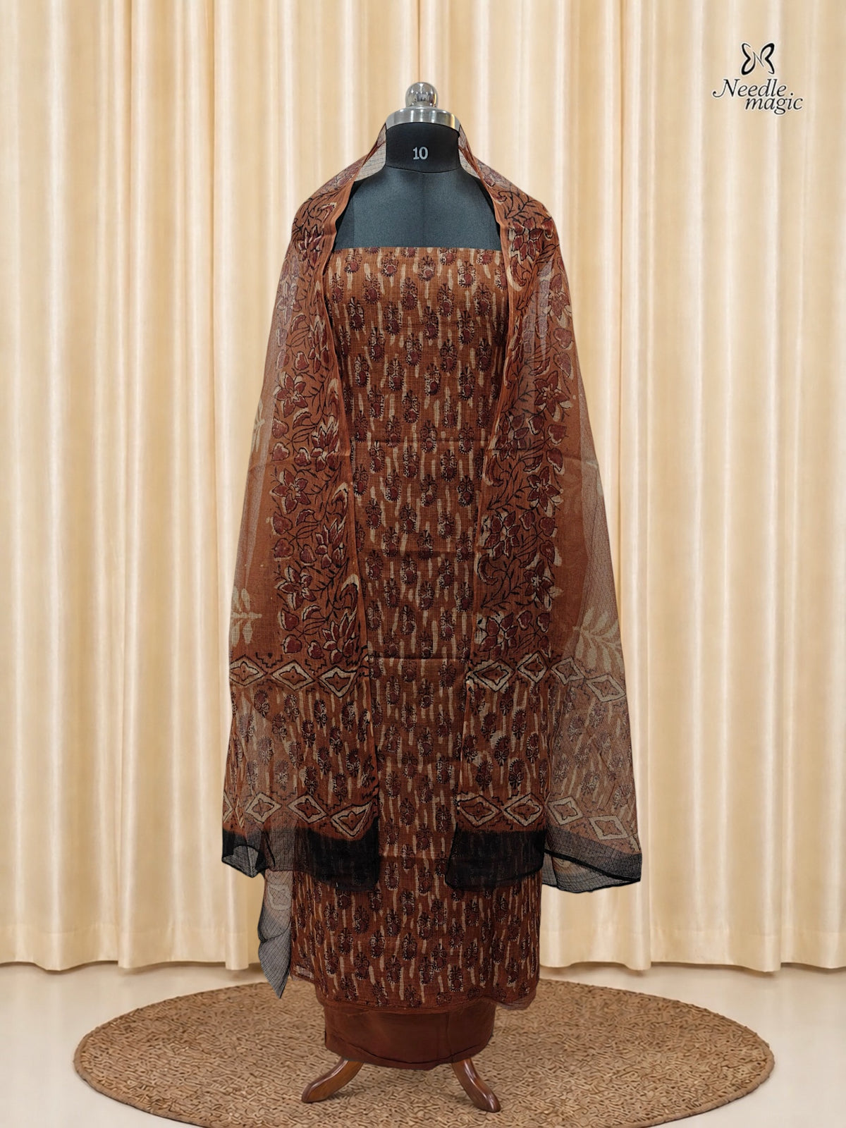 Rust Brown Net Cotta Churidar
