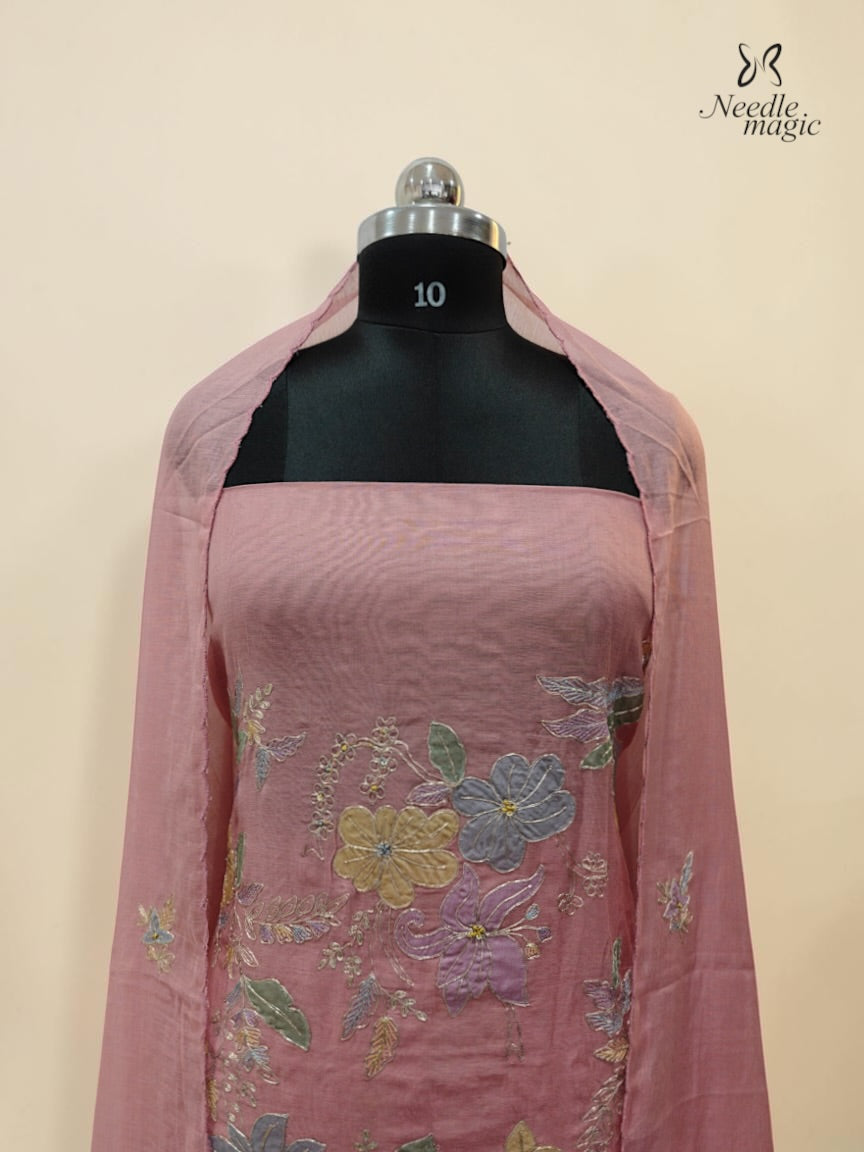Dusty Rose Pink Mul Chanderi Churidar