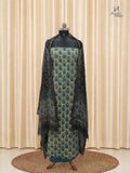 Dusty Teal Blue Cotton Churidar With Hand Block Ajrakh Print