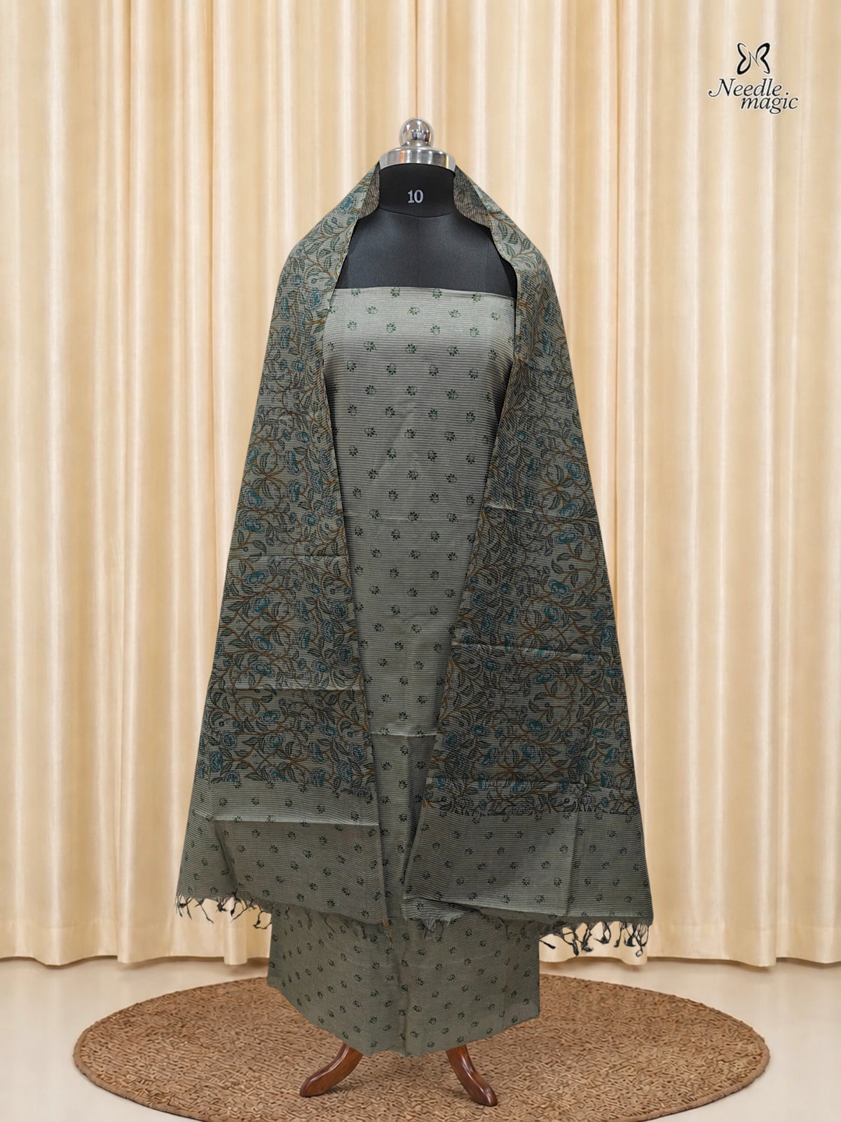 Grey-Green Tussar Silk Churidar