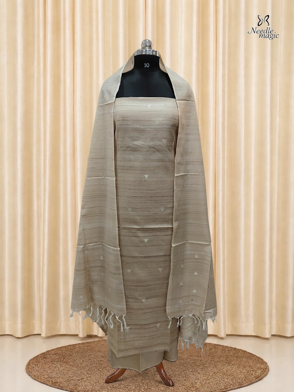 Natural Beige Tussar Silk Churidar