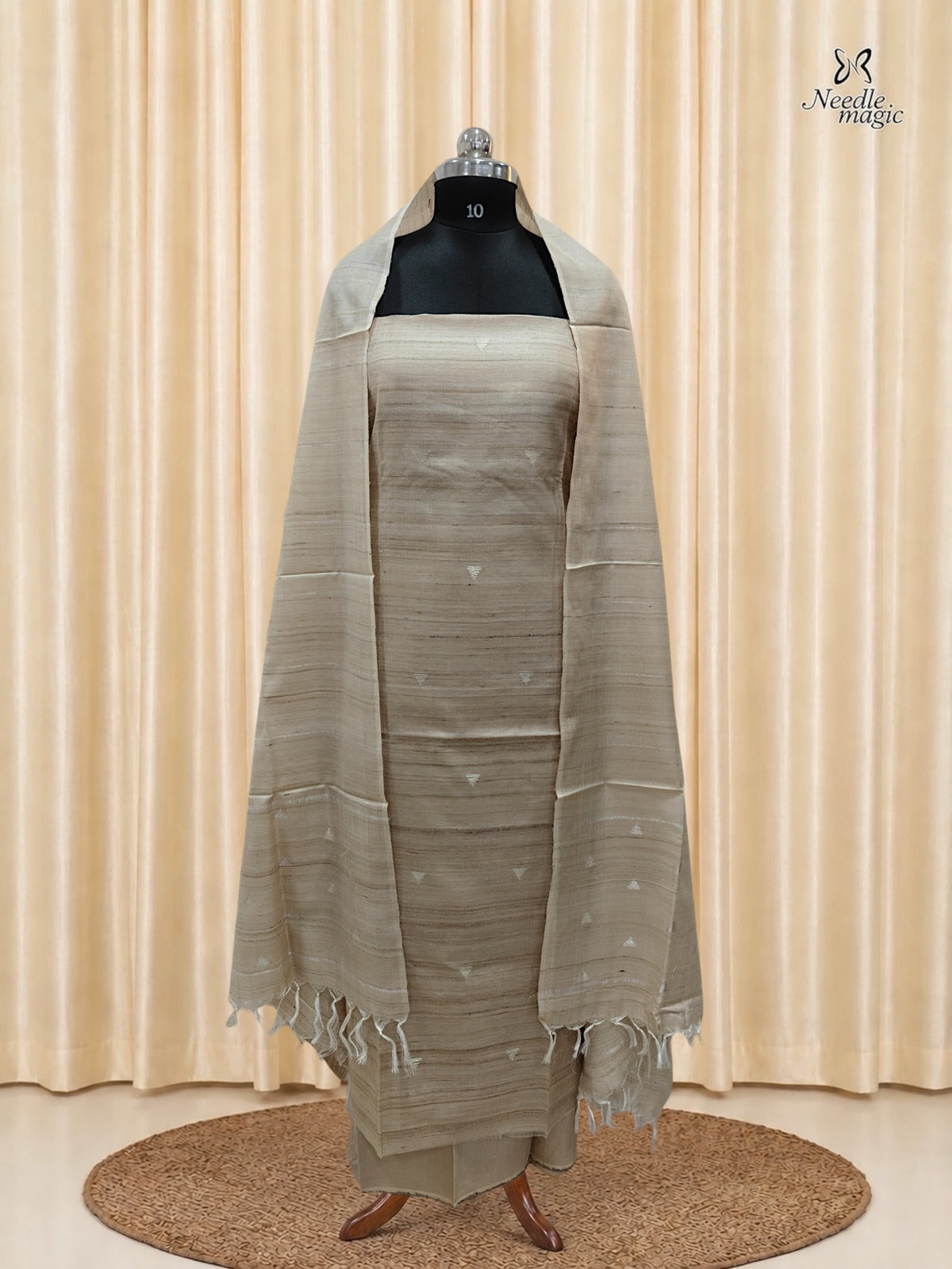 Natural Beige Tussar Silk Churidar