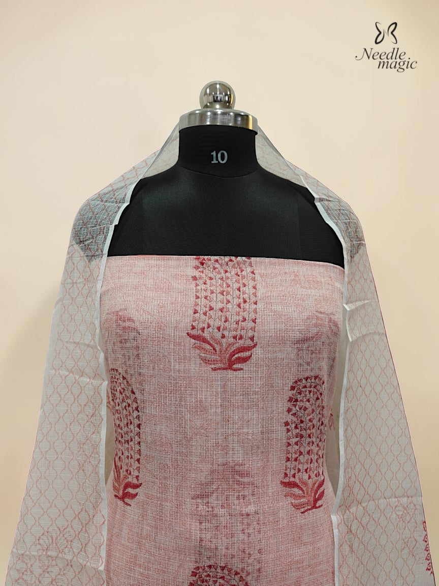 Blush Pink Net Cotta Churidar