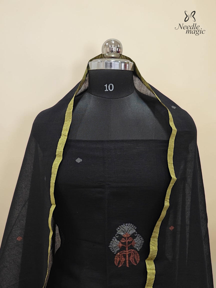 Black Jamdani Linen Silk Churidar