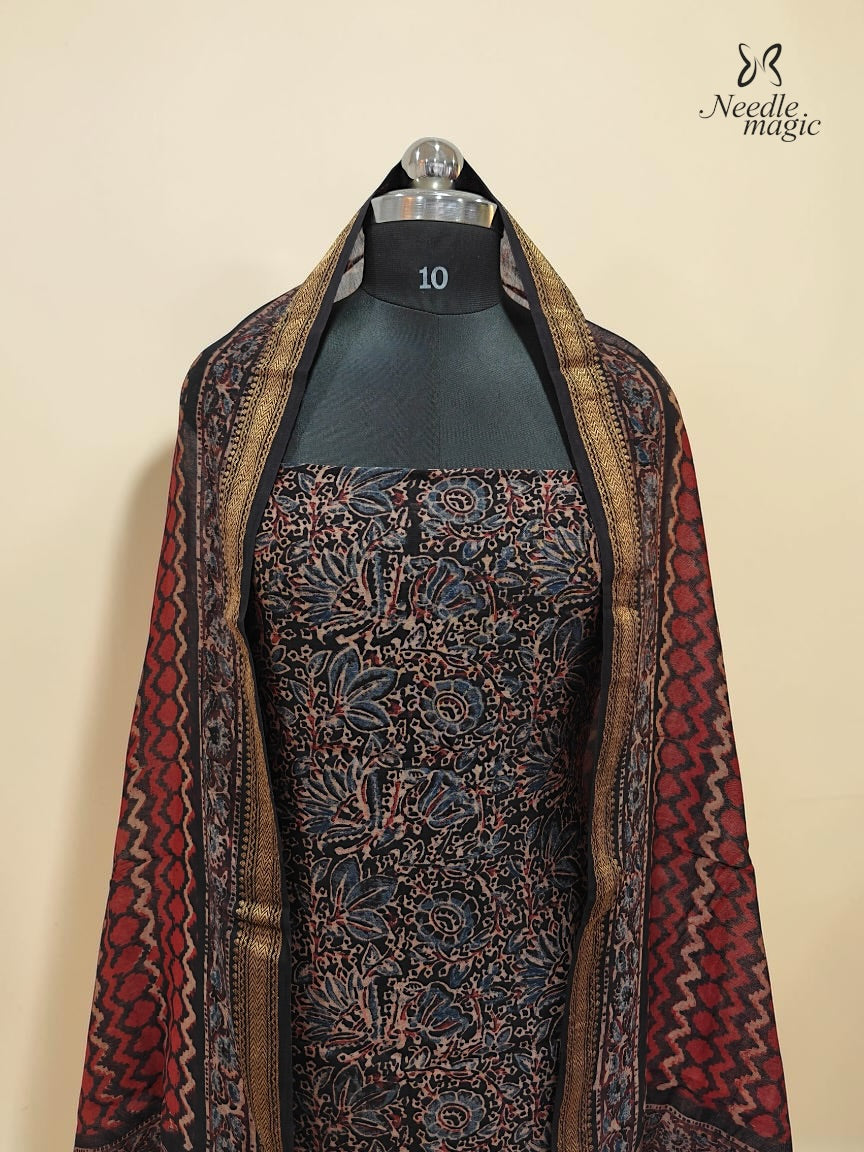 Black with rust red Maheshwari Silk Churidar