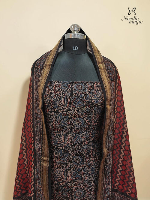 Black with rust red Maheshwari Silk Churidar