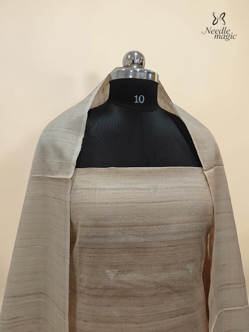 Natural Beige Tussar Silk Churidar