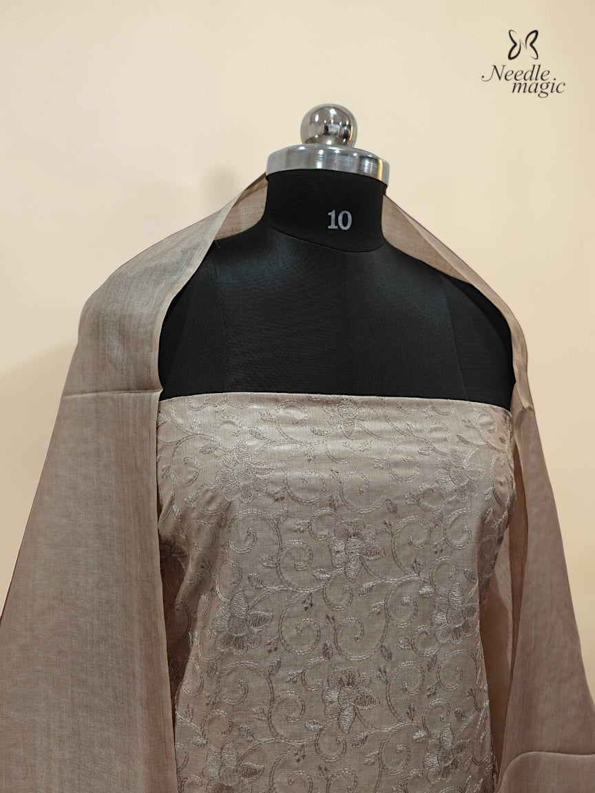 Champagne Beige Tussar Silk Churidar