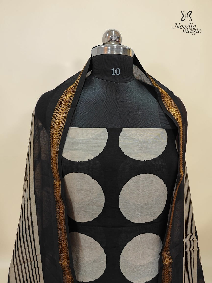 Black and ivory Maheshwari Silk Churidar