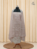 Soft Peach Net Cotta Churidar with floral Applique