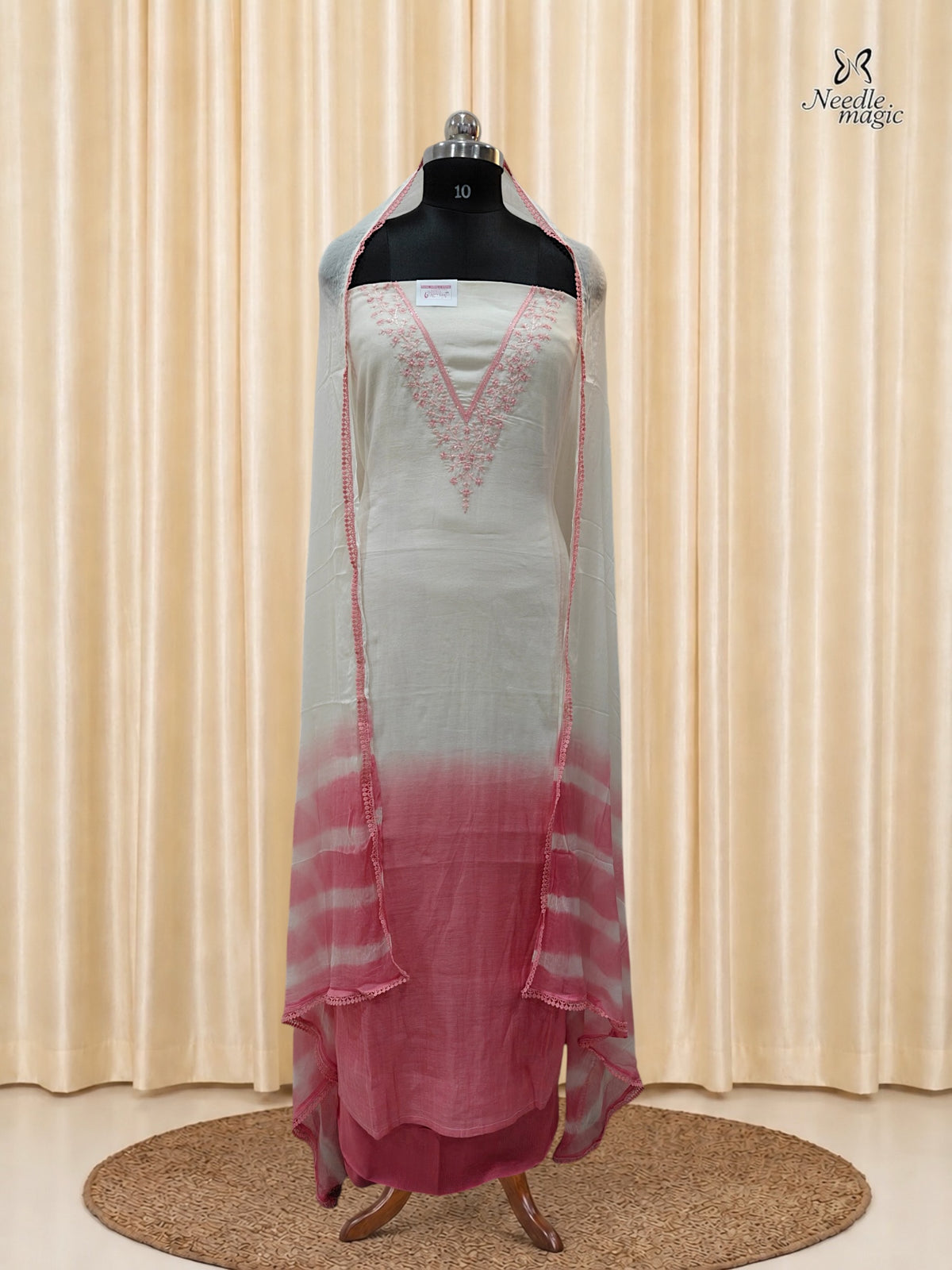 Ivory & Blush Pink Mul Chanderi Churidar