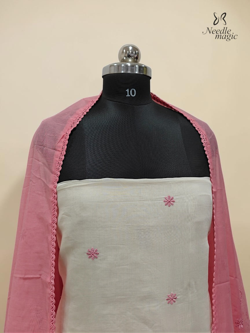 Pastel Pink Mul Chanderi Set With Cutwork