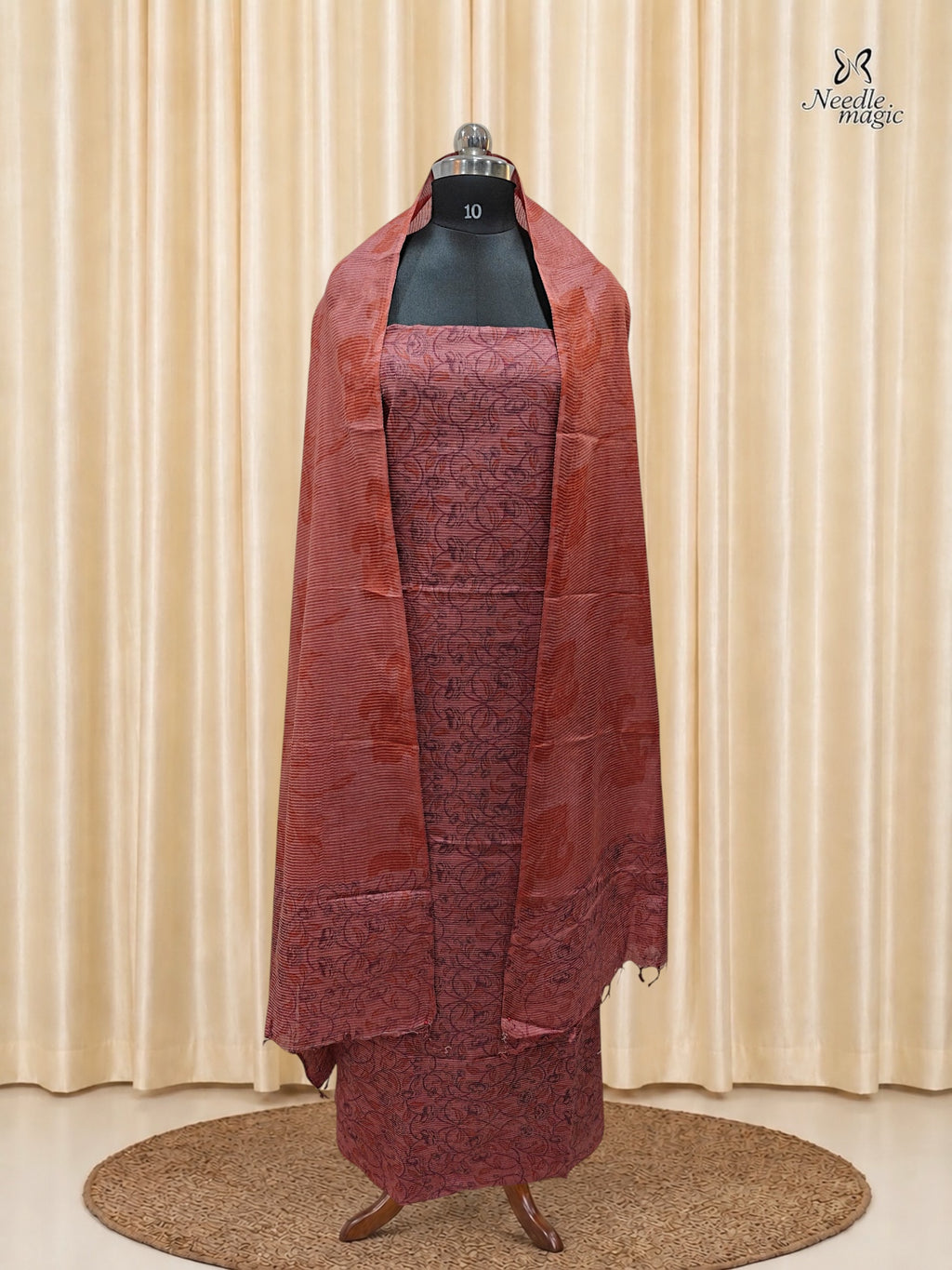 Rust Pink Tussar Silk Churidar