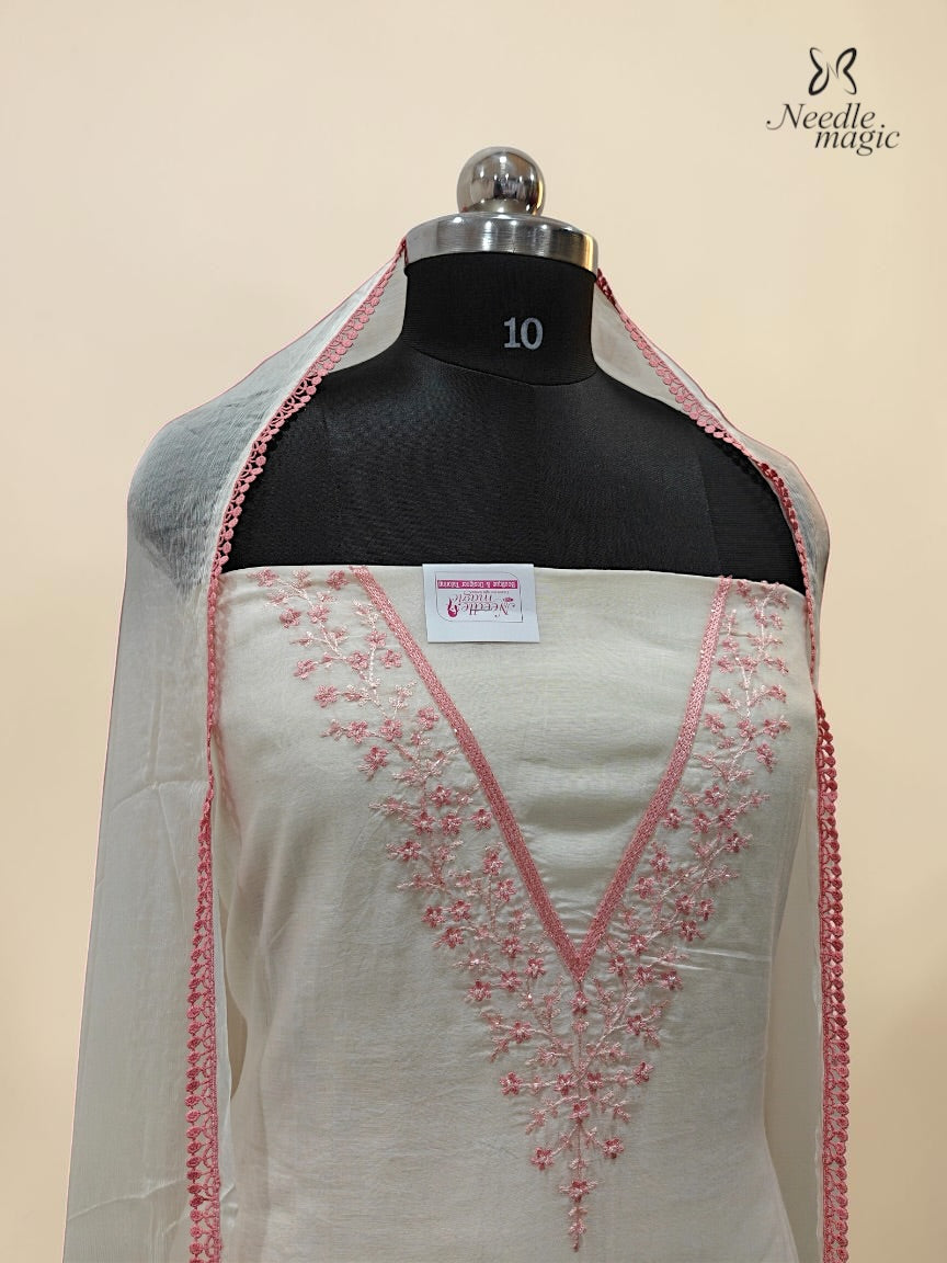 Ivory & Blush Pink Mul Chanderi Churidar