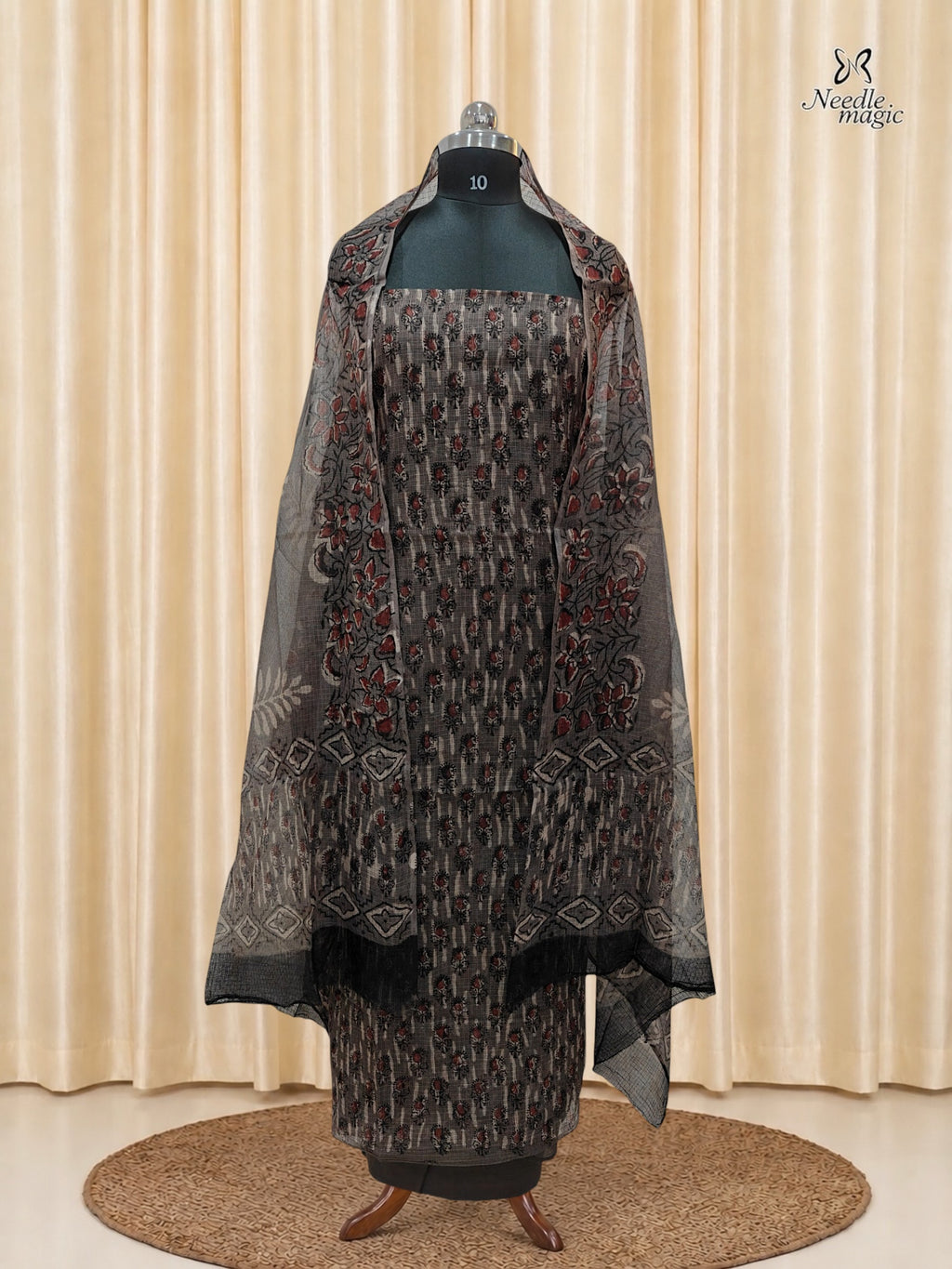 Taupe Grey Net Cotta Churidar