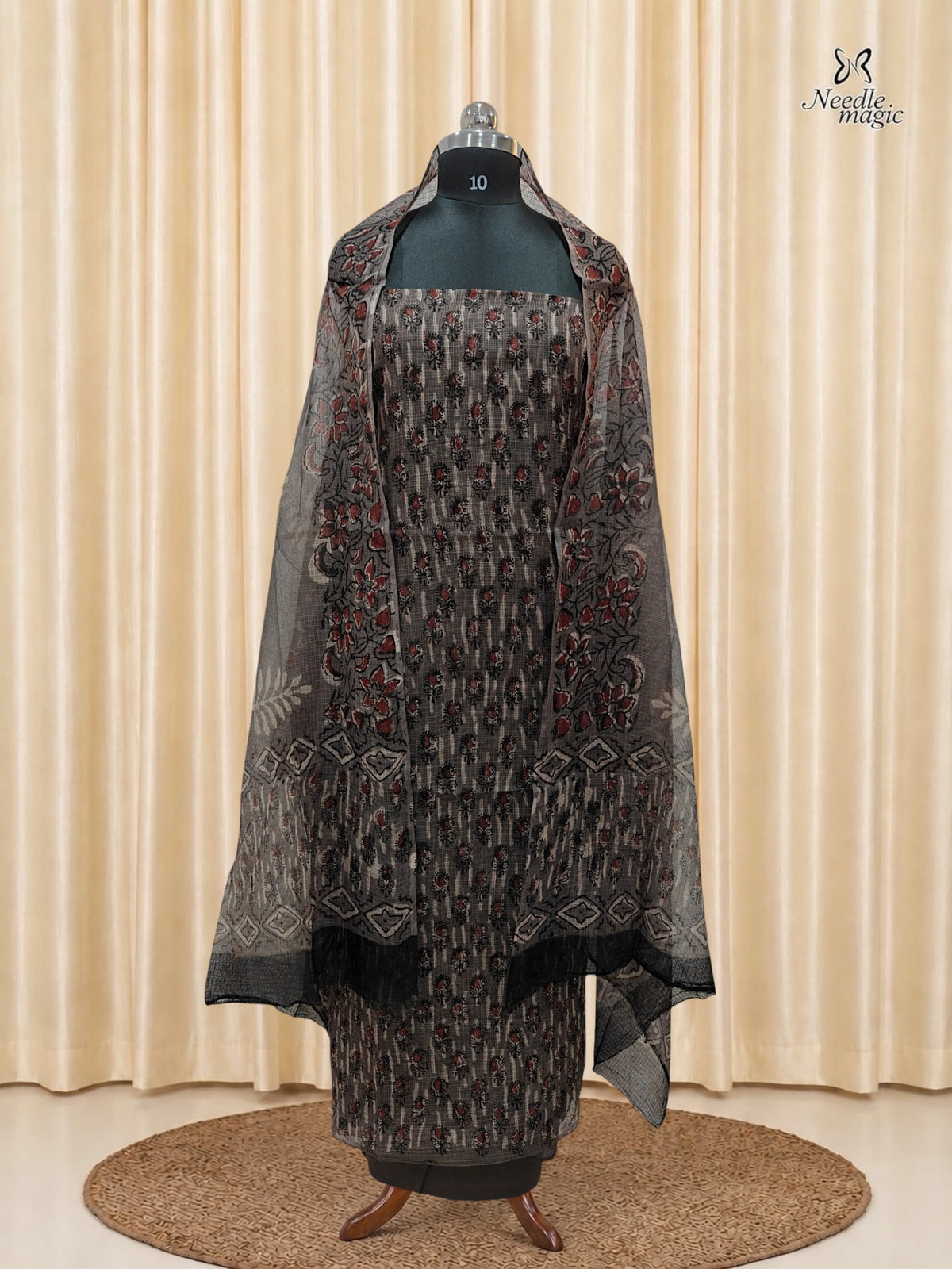 Taupe Grey Net Cotta Churidar