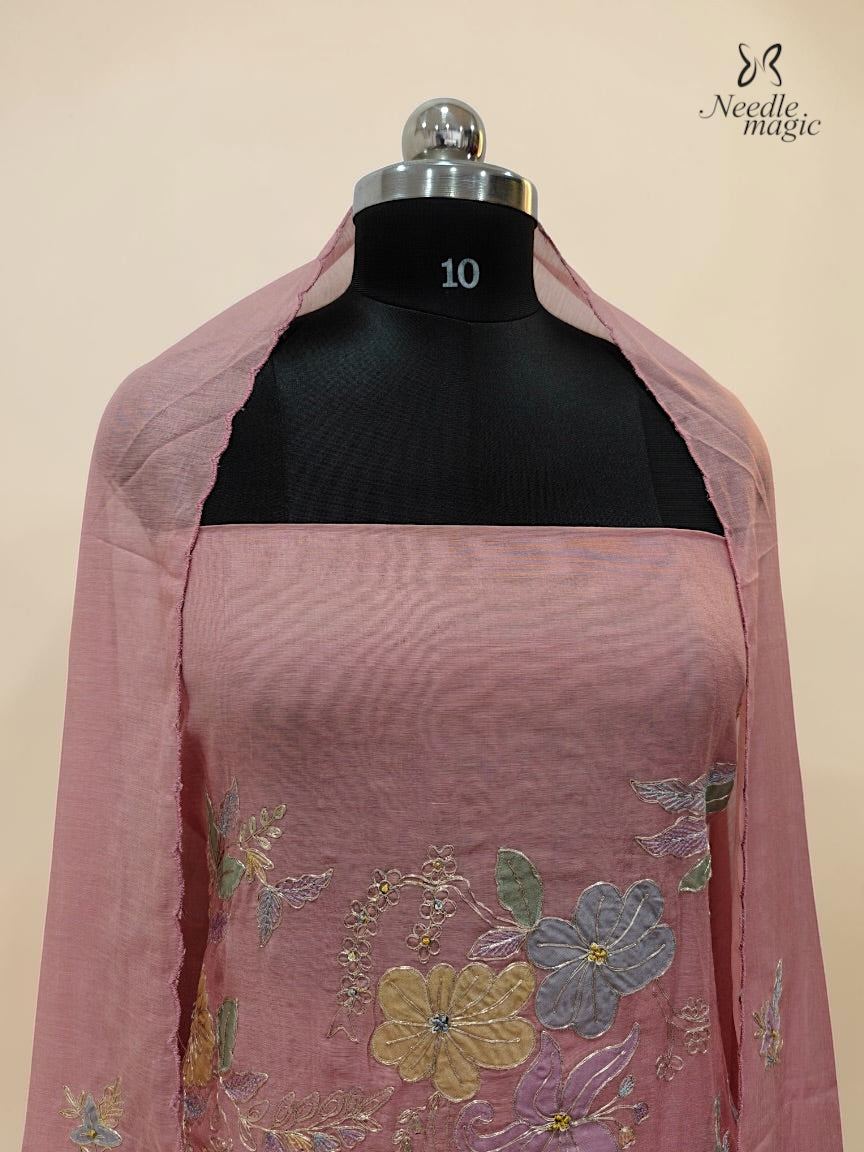 Dusty Rose Pink Mul Chanderi Churidar