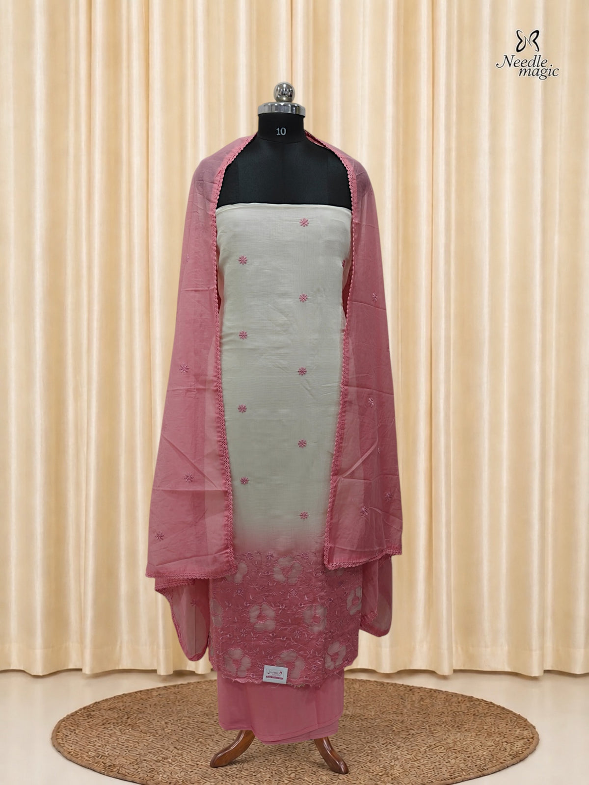 Pastel Pink Mul Chanderi Set With Cutwork