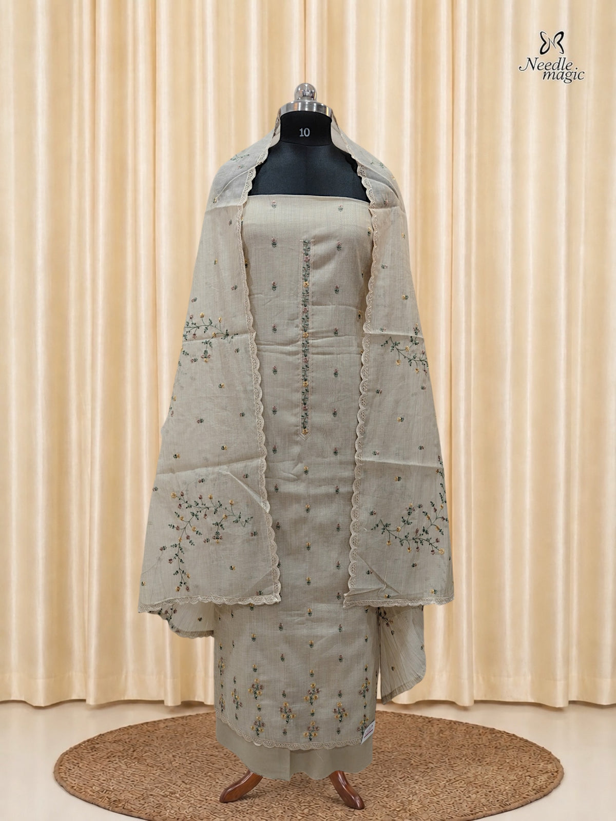 Natural Beige Mul Chanderi Churidar