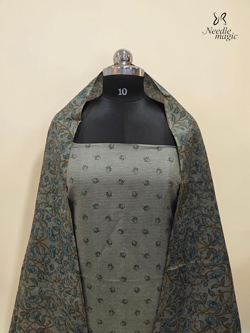 Grey-Green Tussar Silk Churidar