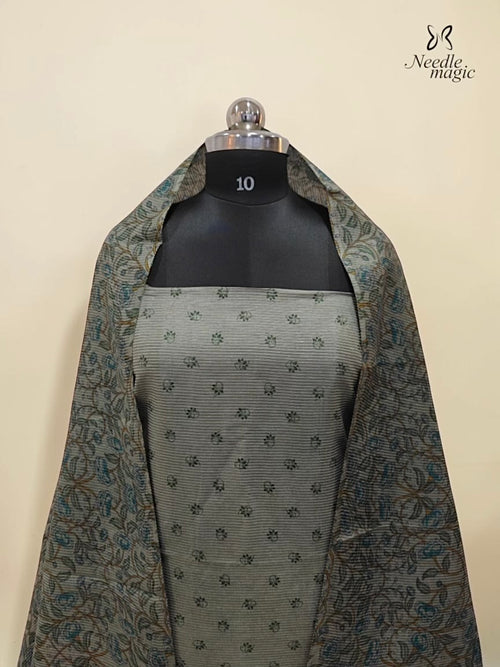 Grey-Green Tussar Silk Churidar