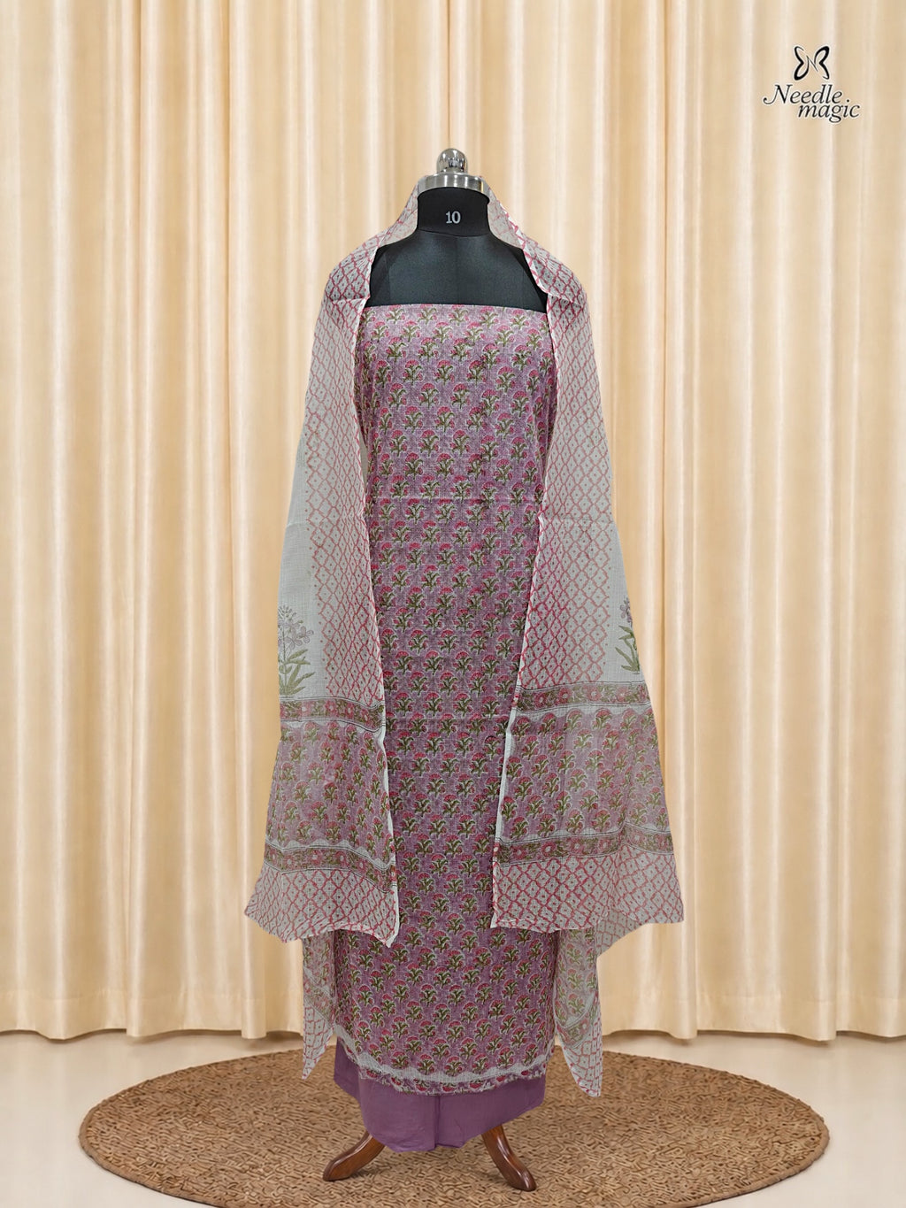 Lavender Pink Net Cotta Churidar