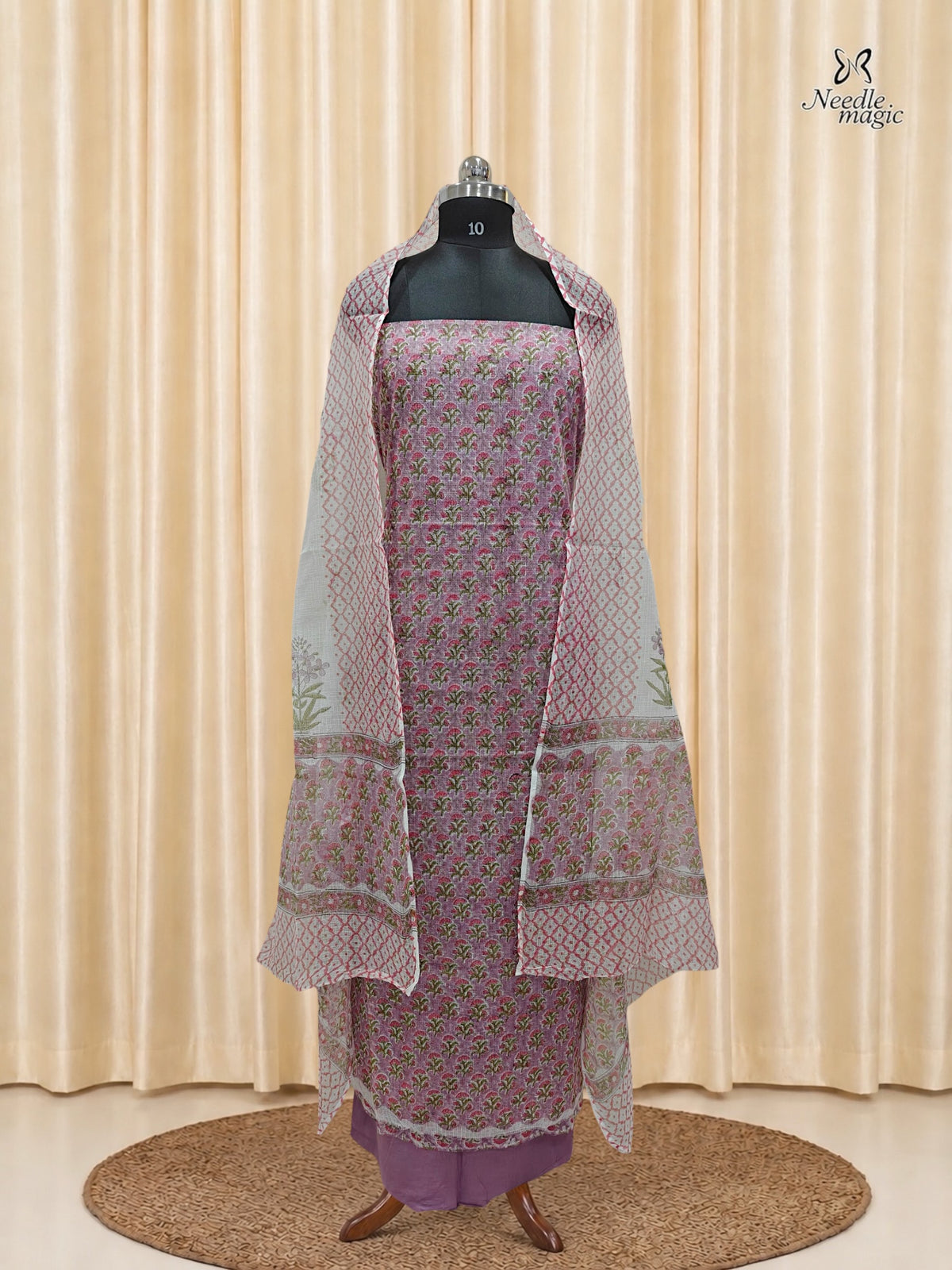 Lavender Pink Net Cotta Churidar