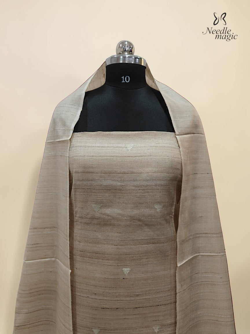 Natural Beige Tussar Silk Churidar