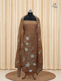 Mocha Brown Net Cotta Churidar with floral Applique