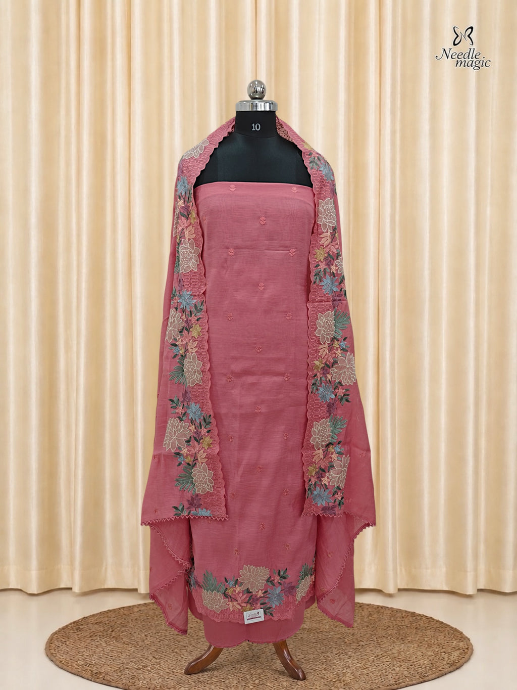 Rose Pink Mul Chanderi Set With Embroidery Work