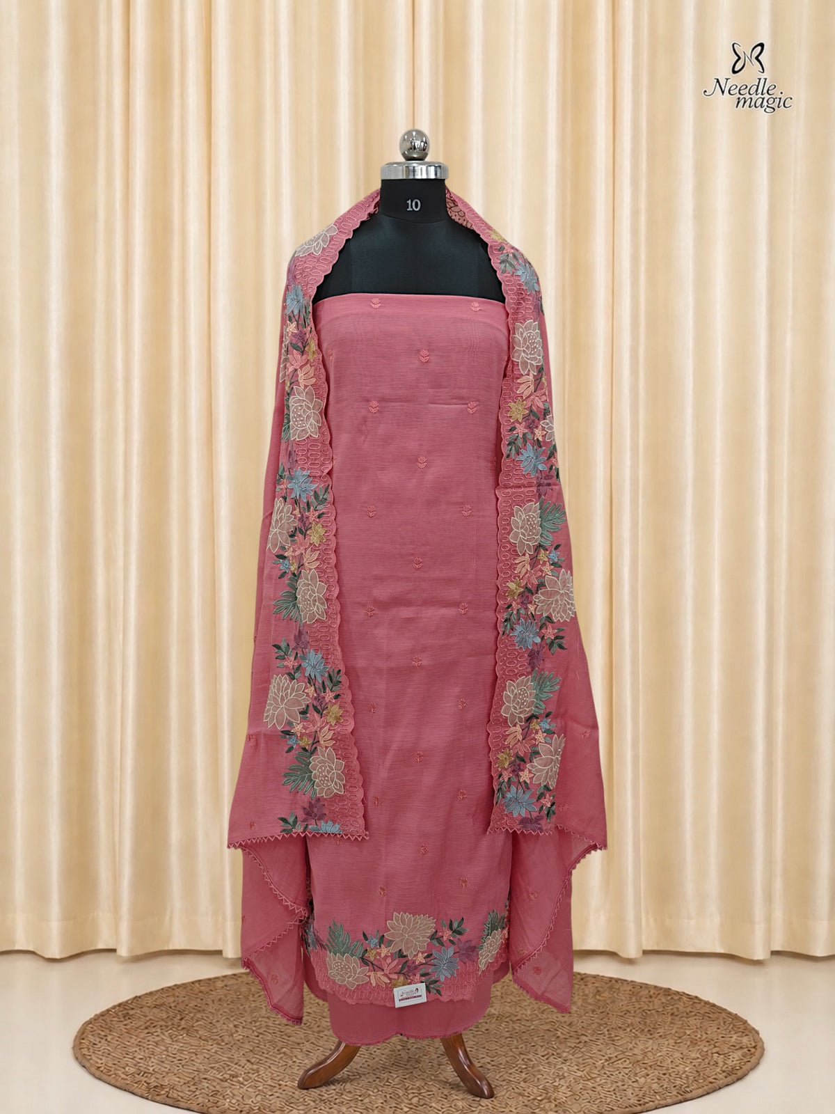 Rose Pink Mul Chanderi Set With Embroidery Work