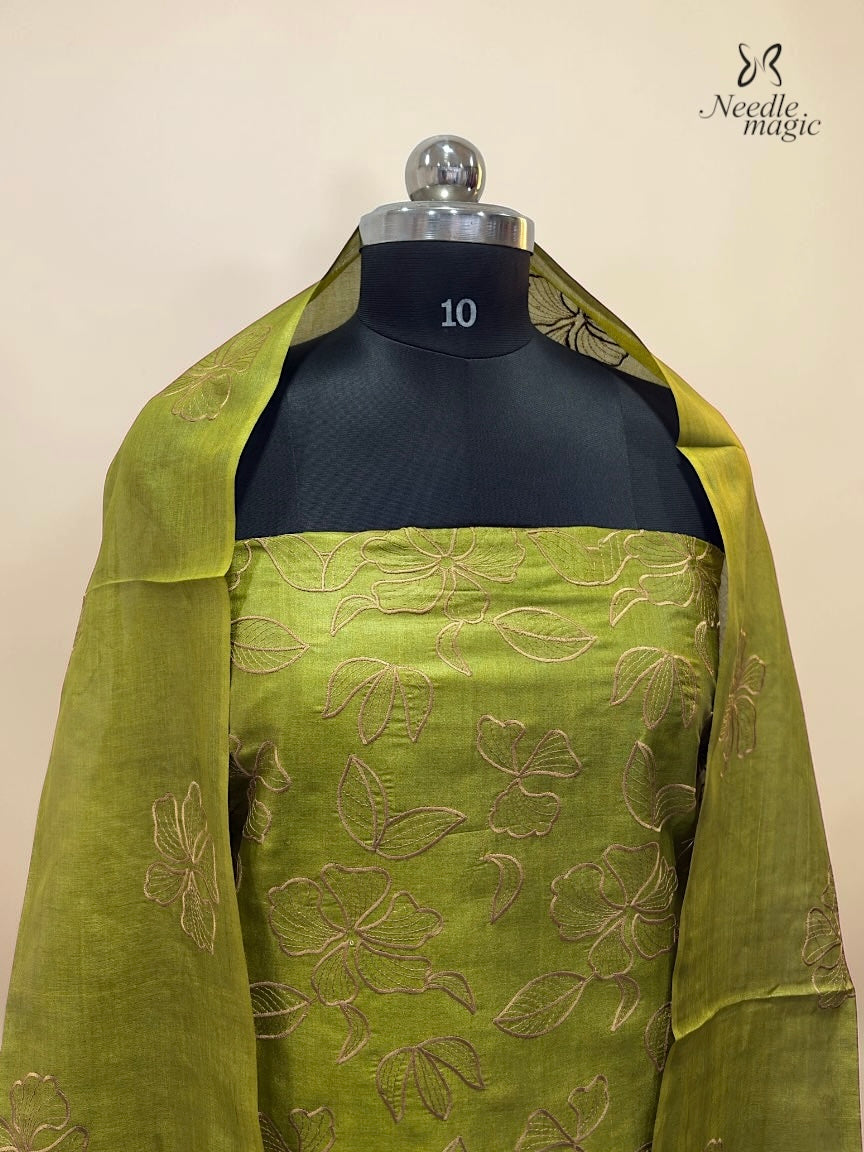 Olive Green Tussar Silk Churidar