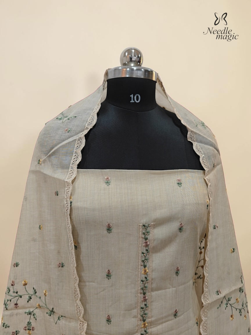 Natural Beige Mul Chanderi Churidar