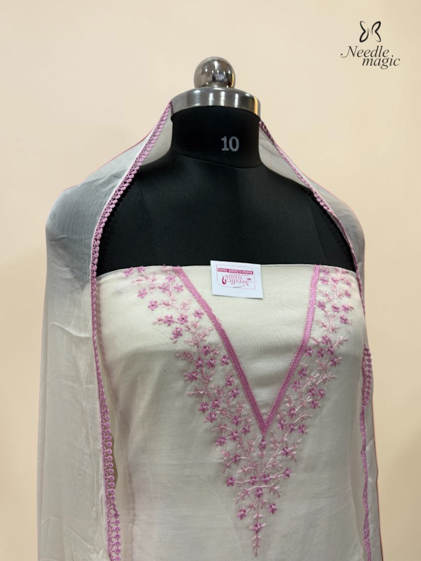 Ivory Pink Mul Chanderi Churidar