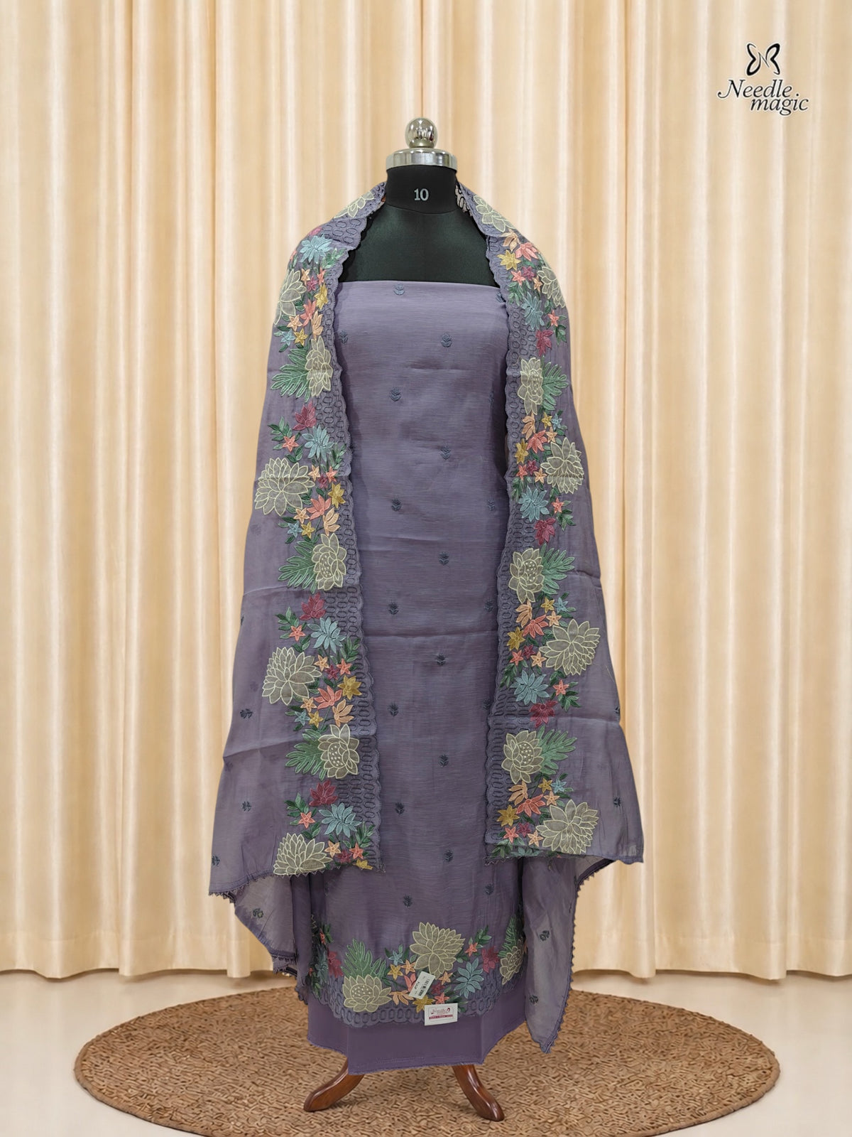 Dusty Lavender Mul Chanderi Set With Embroidery Work