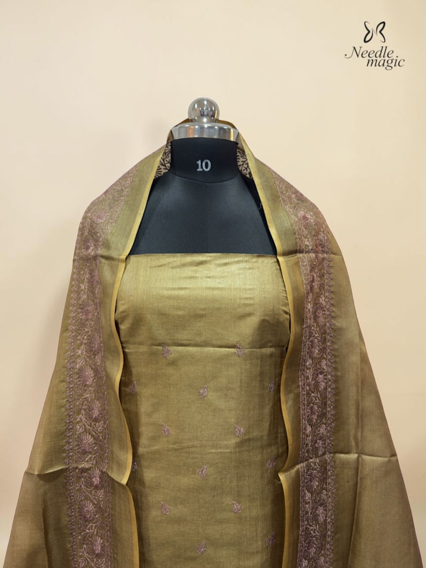 Olive Gold Tussar Silk Churidar