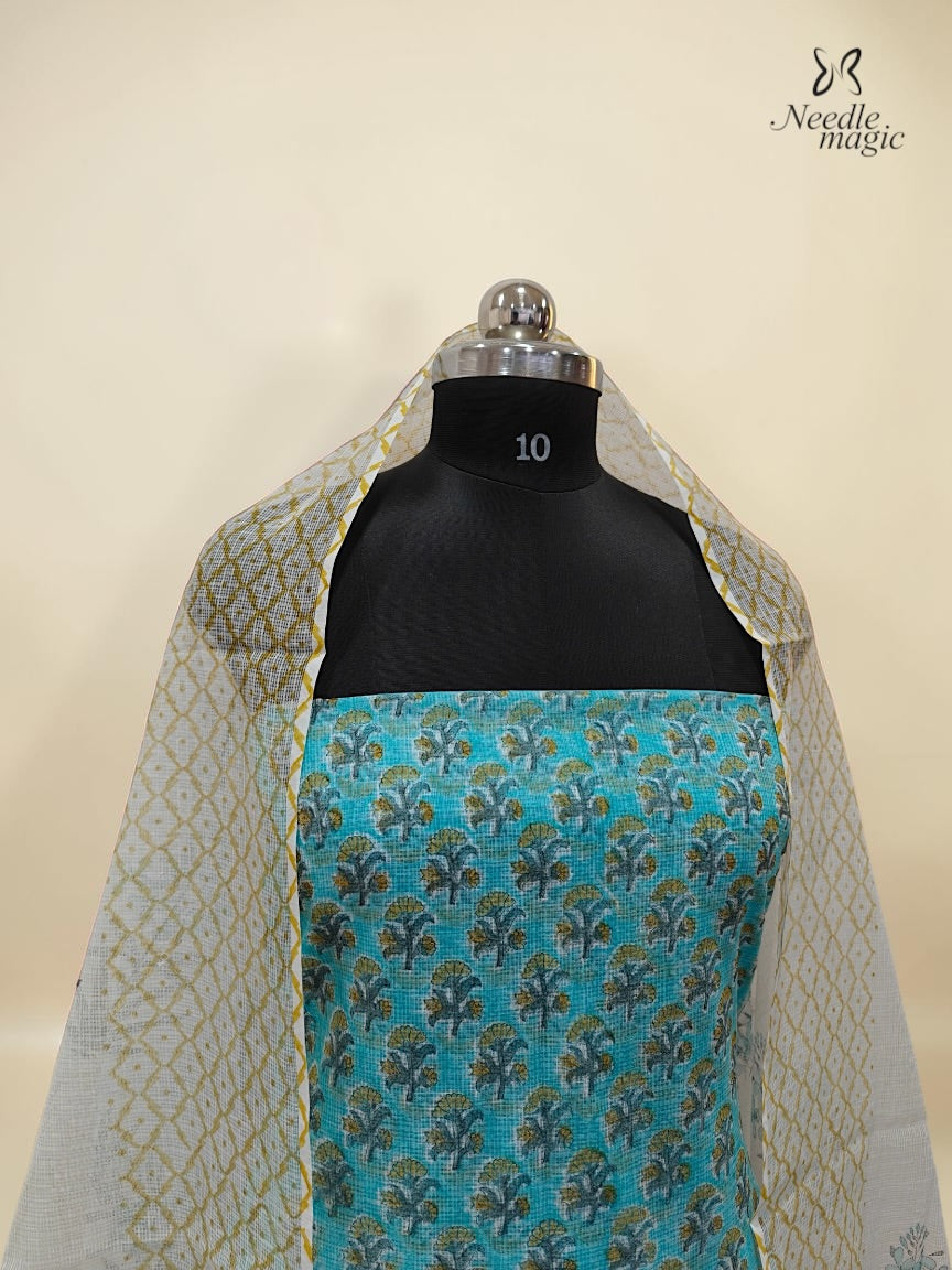 Aqua Blue Net Cotta Churidar