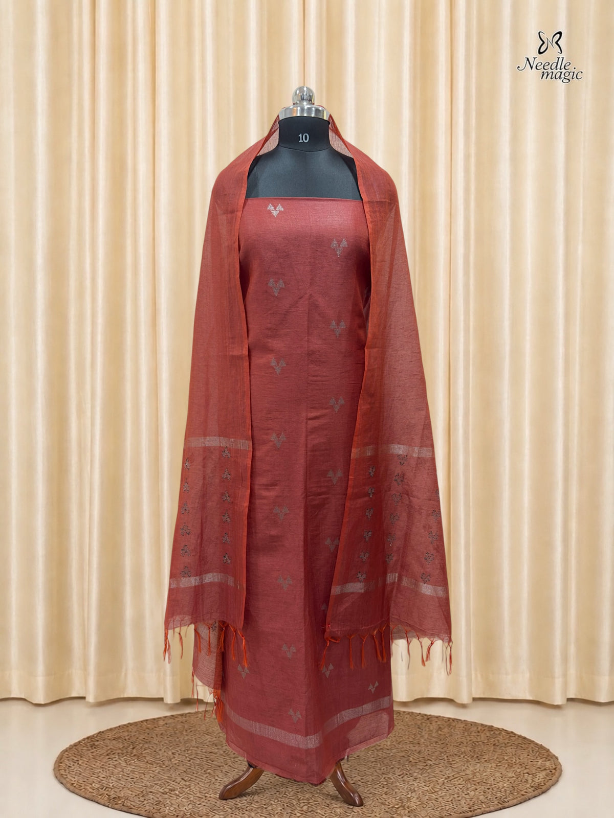 Rust Red Tussar Silk Churidar