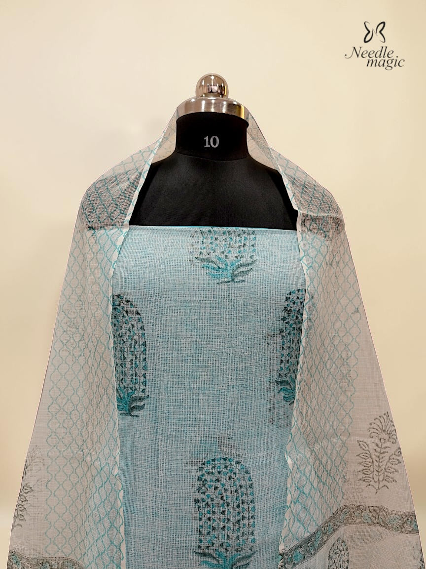 Sky Blue Net Cotta Churidar