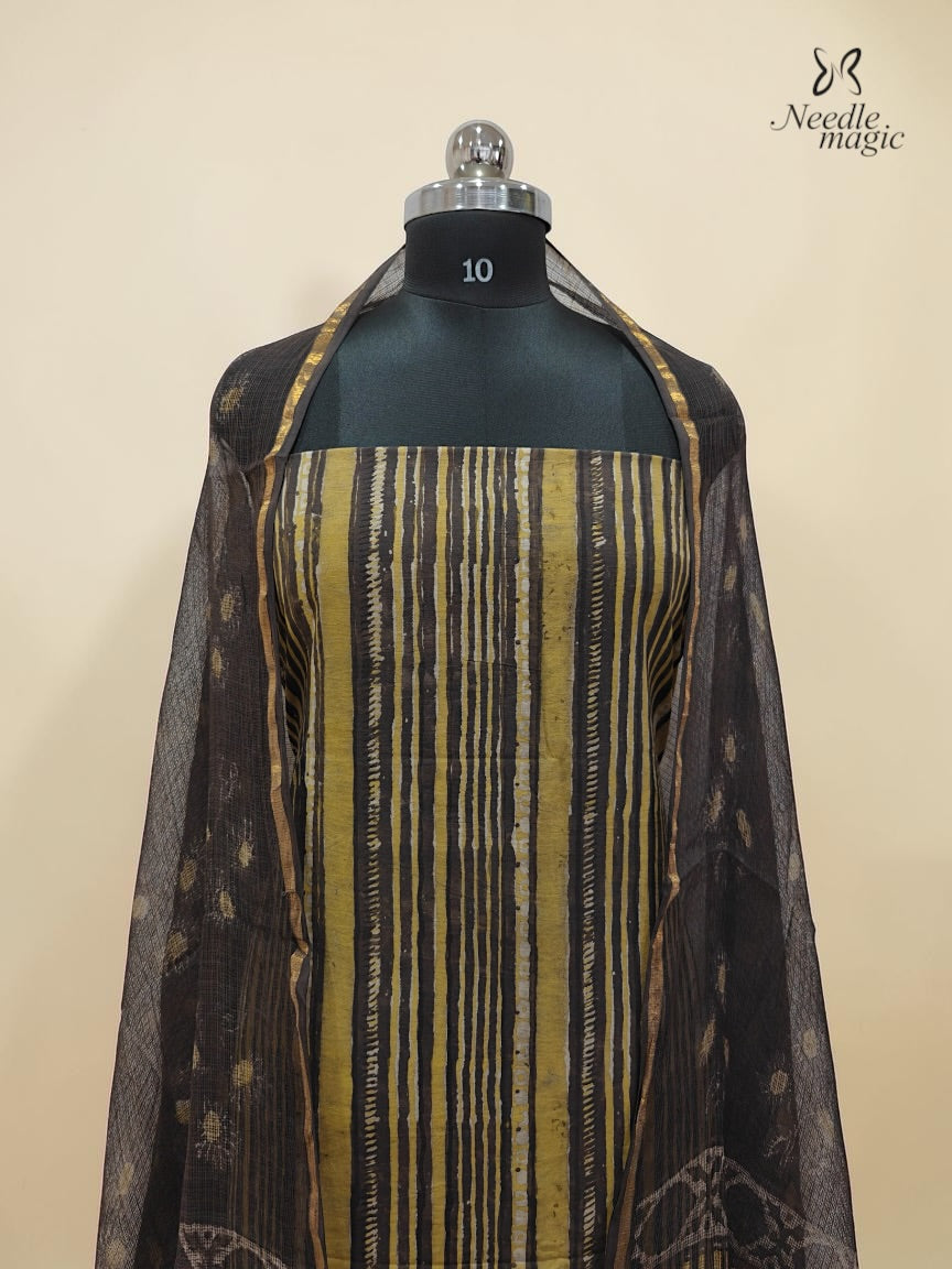 Mustard Yellow & Black Cotton Churidar With Hand Block Ajrakh Print