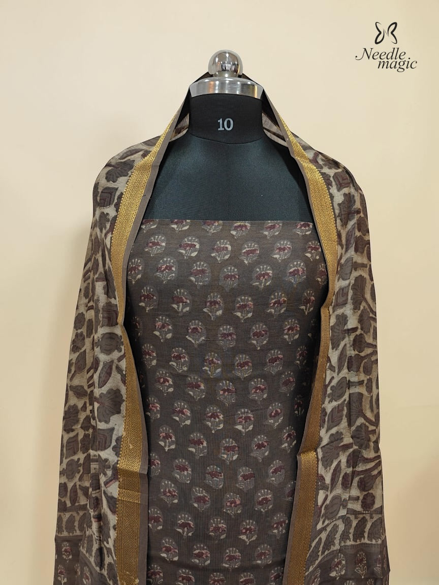 Charcoal brown Maheshwari Silk Churidar