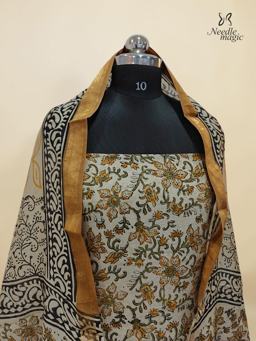 Ivory with Mustard Yellow Maheshwari Silk Churidar