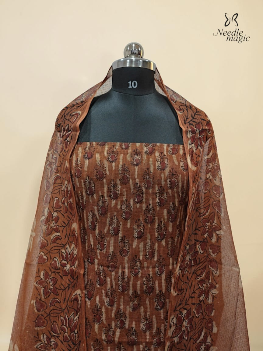 Rust Brown Net Cotta Churidar