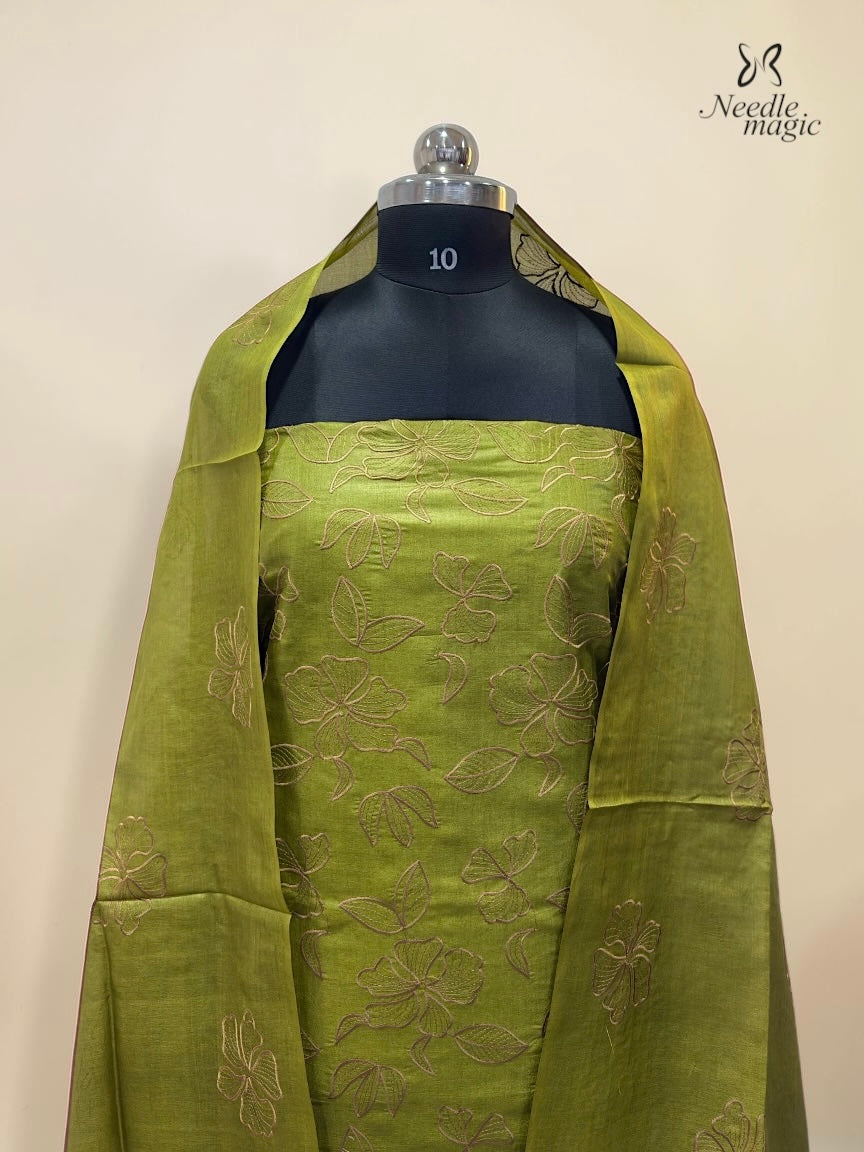 Olive Green Tussar Silk Churidar