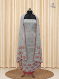 White Mul Cotton Churidar With Soft Pink Floral Detailing