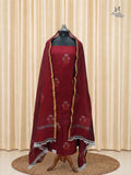 Maroon Jamdani Linen Silk Churidar