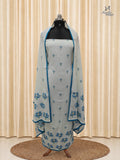 White Mul Cotton Churidar 
With Powder Blue Floral Detailing