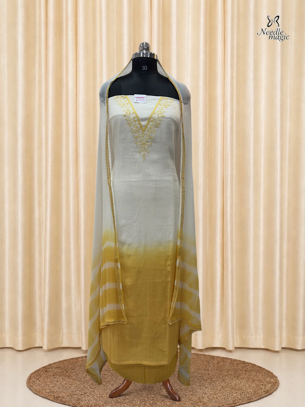 Ivory & Mustard Gold Mul Chanderi Churidar
